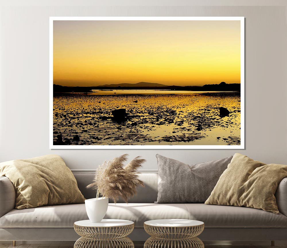 Yellow Pebble Shoreline Print Poster Wall Art