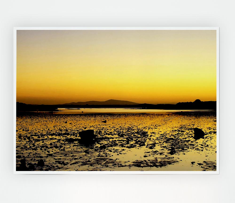 Yellow Pebble Shoreline Print Poster Wall Art