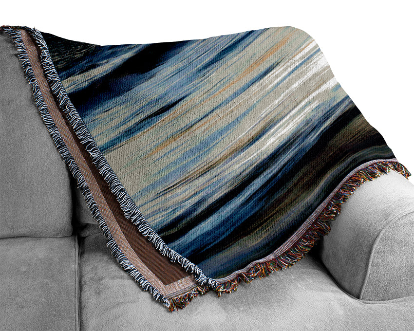 Distant Monument Ocean Sunset Woven Blanket