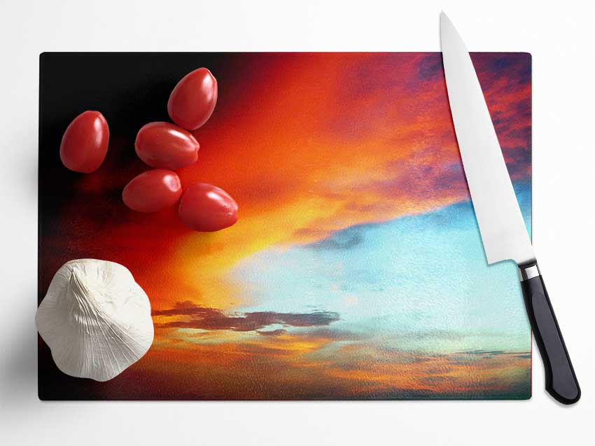 Stunning Red Cloud Formation Glass Chopping Board