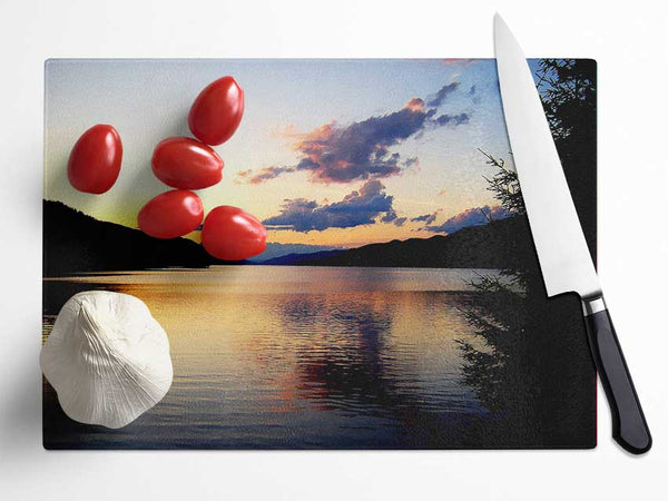 Tranquil Lake Reflections Glass Chopping Board