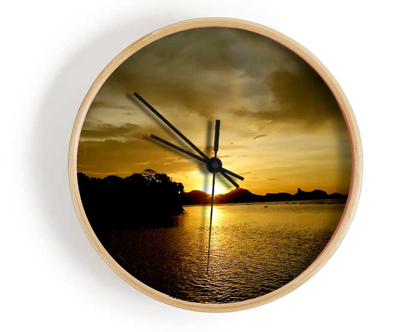 Yellow Sun Reflections Clock - Wallart-Direct UK