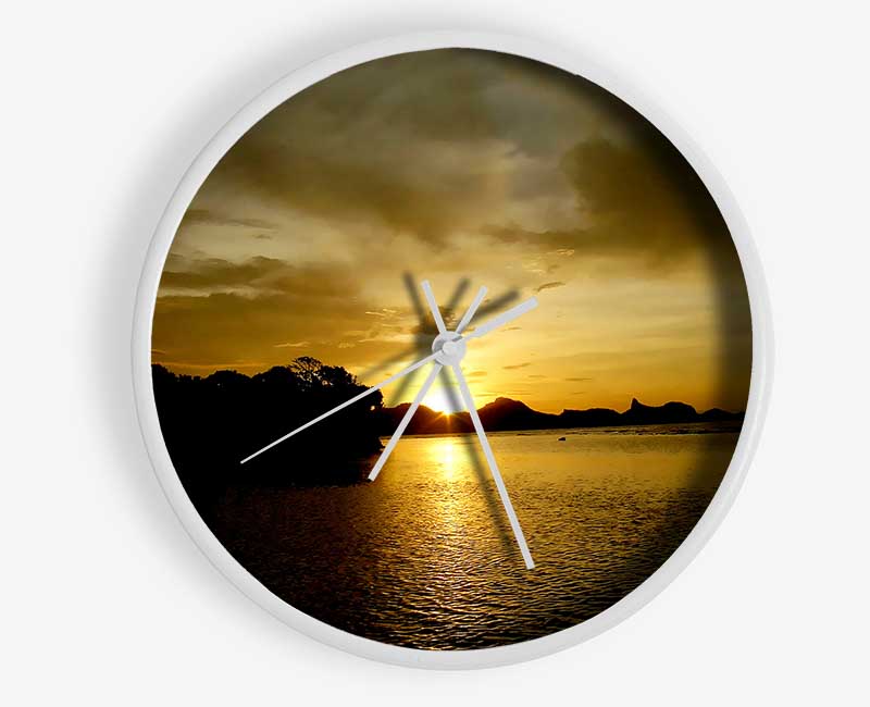 Yellow Sun Reflections Clock - Wallart-Direct UK