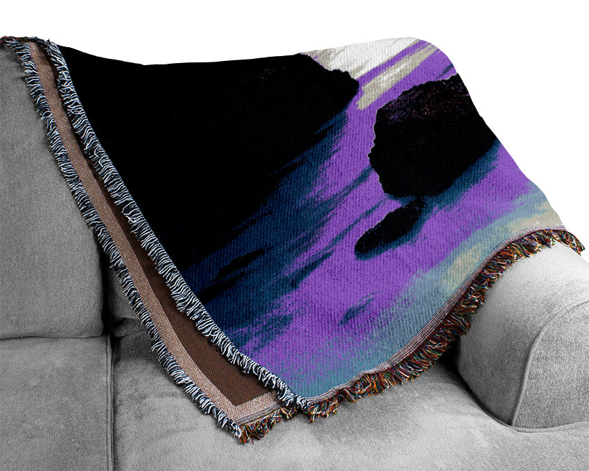 Lilac Blue Ocean Rocks Woven Blanket