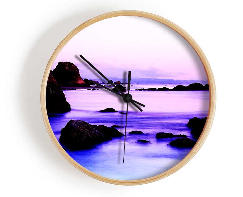 Lilac Blue Ocean Rocks Clock - Wallart-Direct UK