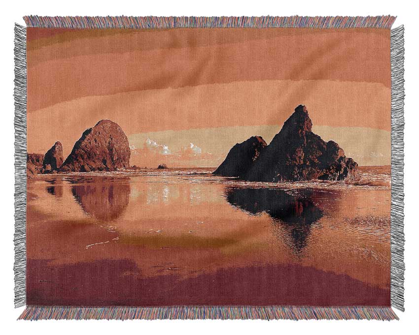 Reflections Of The Rocky Ocean Woven Blanket