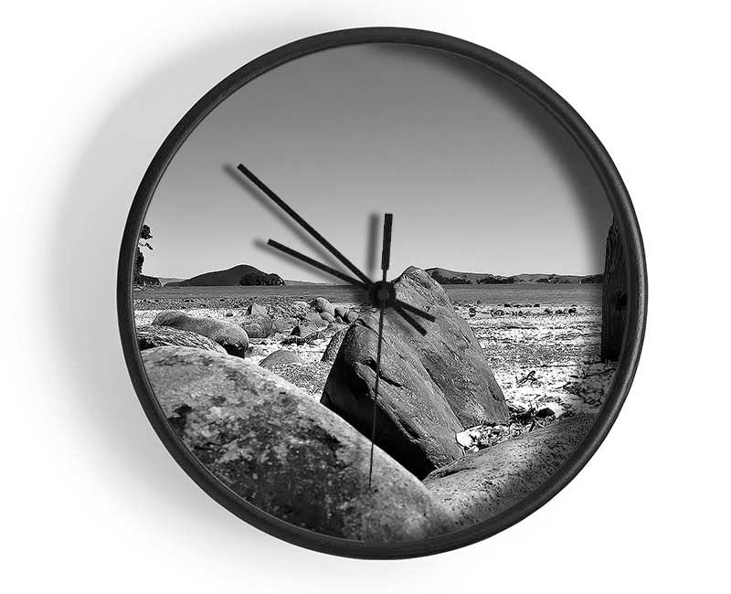 Bolders Of The Seas B n W Clock - Wallart-Direct UK