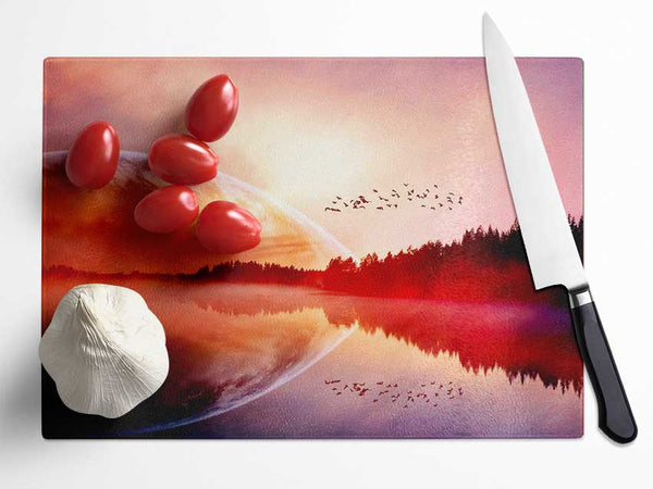 Amazing Sunrise Lake Glass Chopping Board