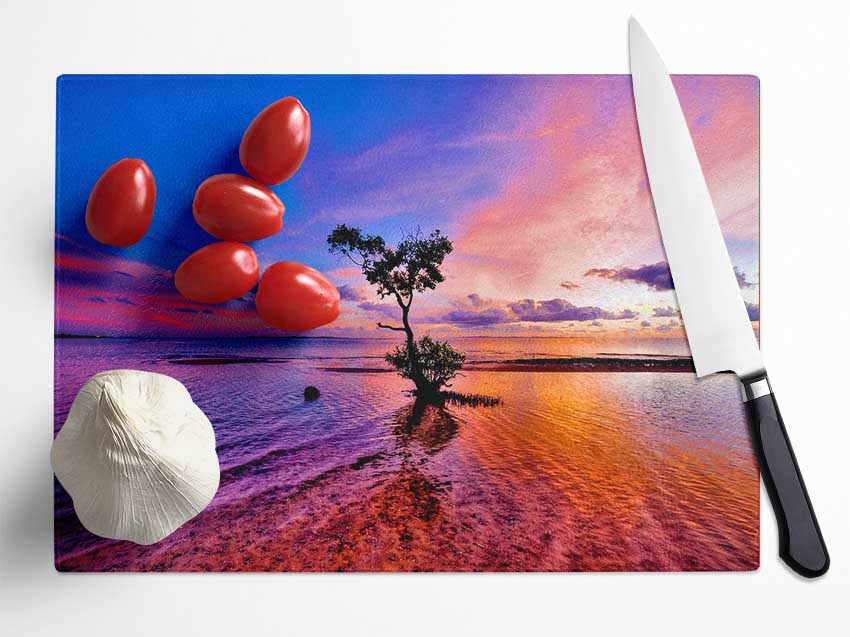 Ocean Tree Dusk Glass Chopping Board