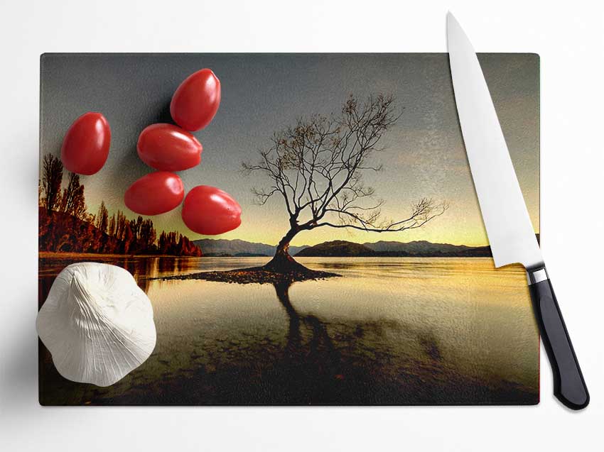 Lonely Lake Tree Glass Chopping Board