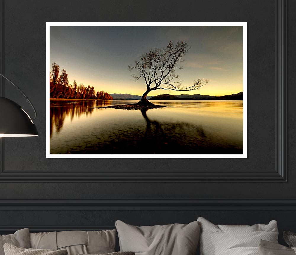 Lonely Lake Tree Print Poster Wall Art