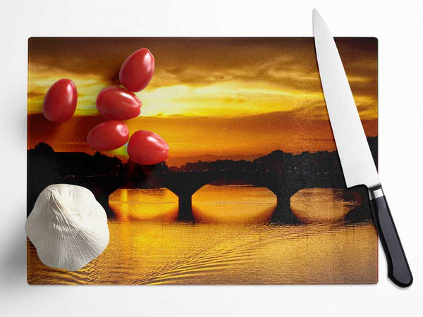 Sunset Over Florence River Glass Chopping Board