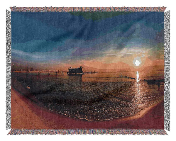 Sunrise Ocean View Pier Woven Blanket