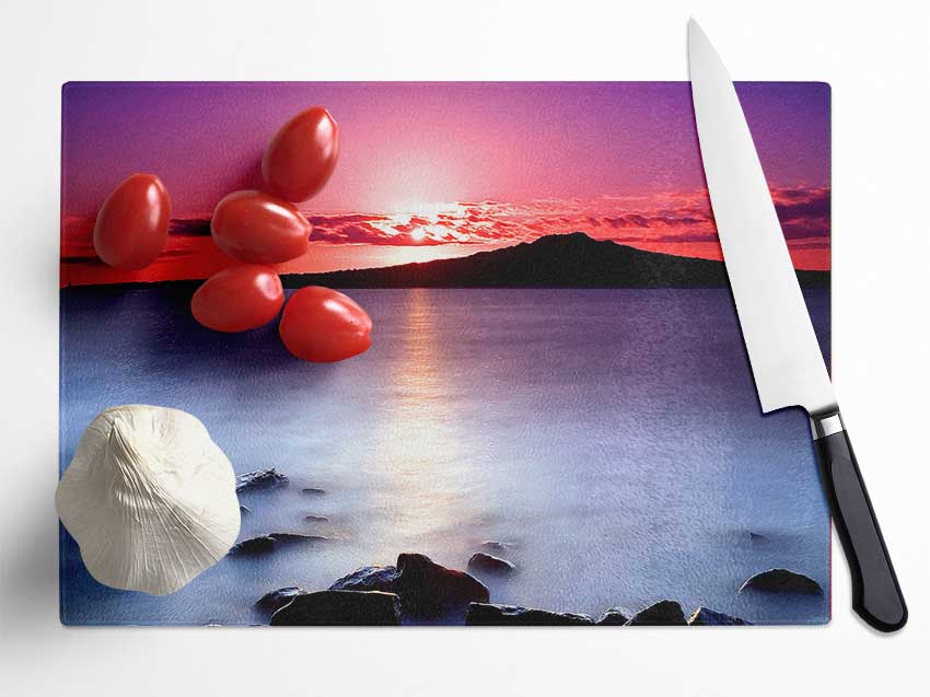 Sunset On The Tranquil Ocean Glass Chopping Board