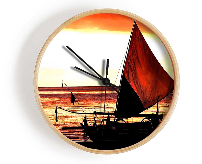 Beautiful Sail Boat At Sunset Clock - Wallart-Direct UK