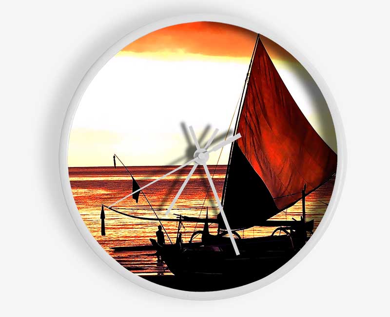 Beautiful Sail Boat At Sunset Clock - Wallart-Direct UK