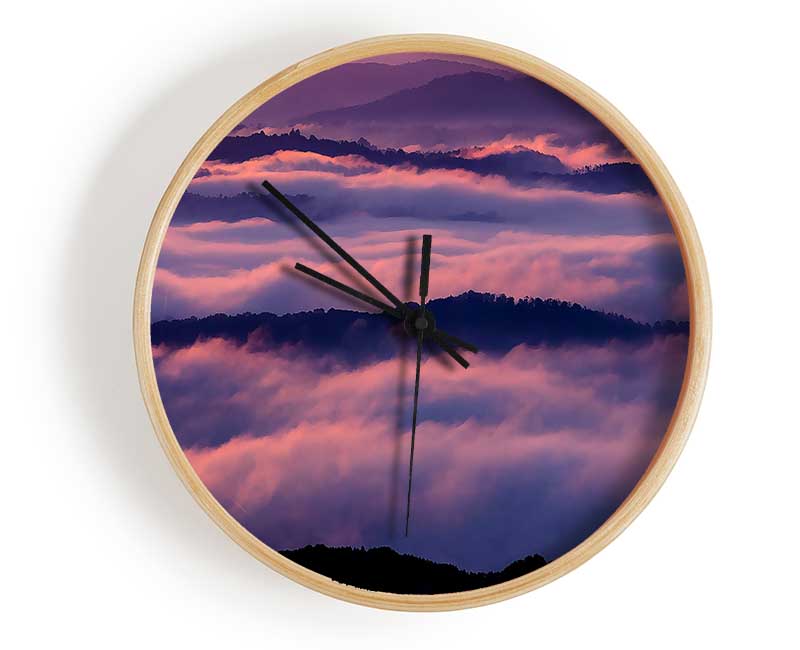 Sea Of Pink Clouds Clock - Wallart-Direct UK