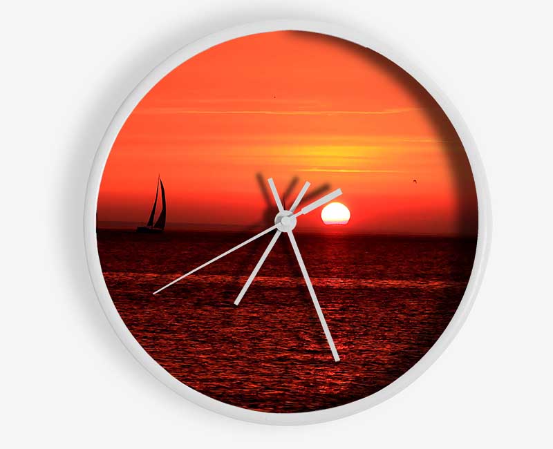 Sunset Boats In The Ocean Clock - Wallart-Direct UK