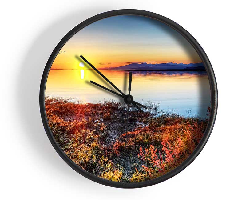 Migratory Birds Flying Over The Mountain Lake Clock - Wallart-Direct UK