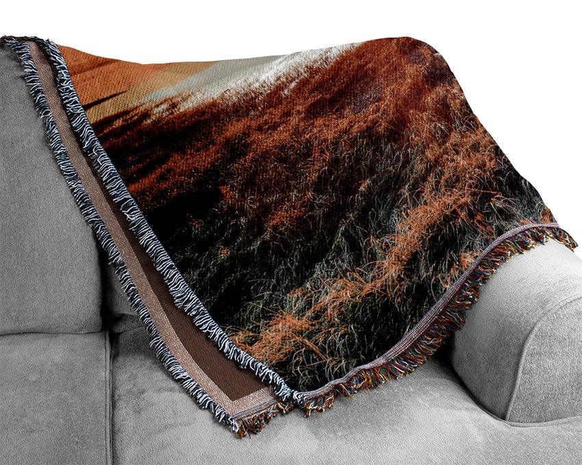 Migratory Birds Flying Over The Mountain Lake Woven Blanket