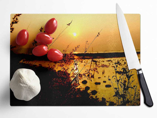 Sunset Ocean Down Glass Chopping Board