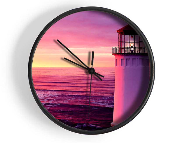 Lighthouse Pink Sunset Clock - Wallart-Direct UK