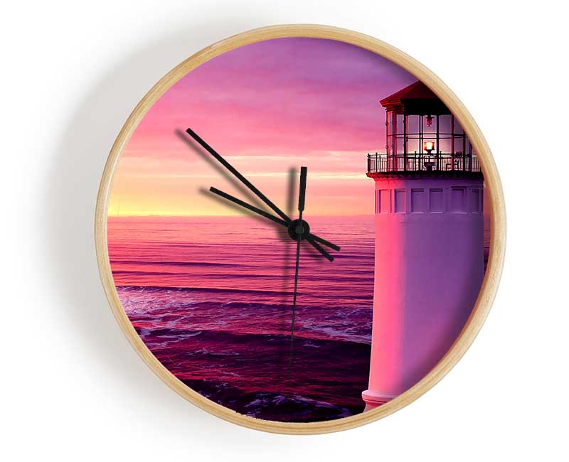 Lighthouse Pink Sunset Clock - Wallart-Direct UK