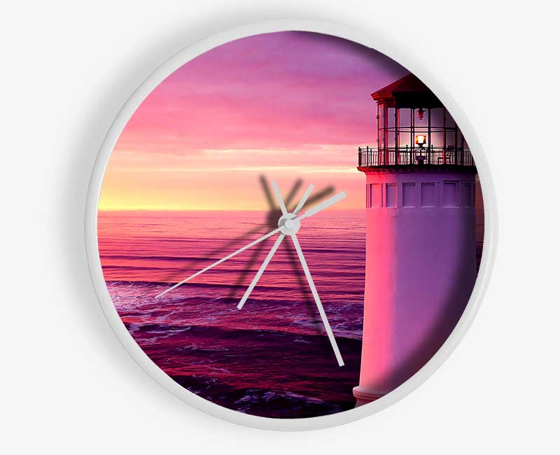 Lighthouse Pink Sunset Clock - Wallart-Direct UK