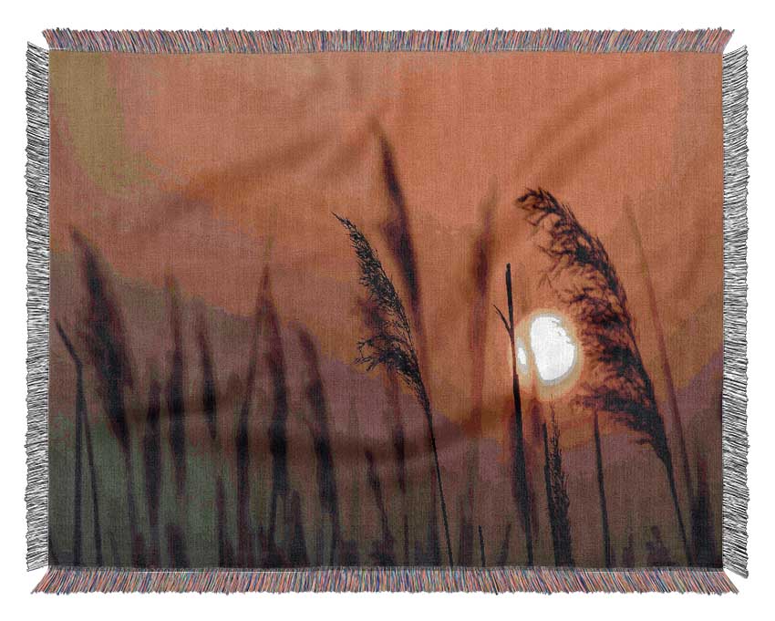 Reed Silhouette At Sunset Woven Blanket