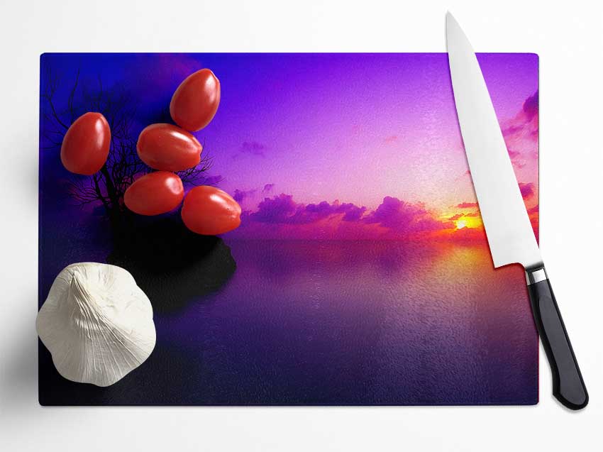 Sun Set Maldives Glass Chopping Board