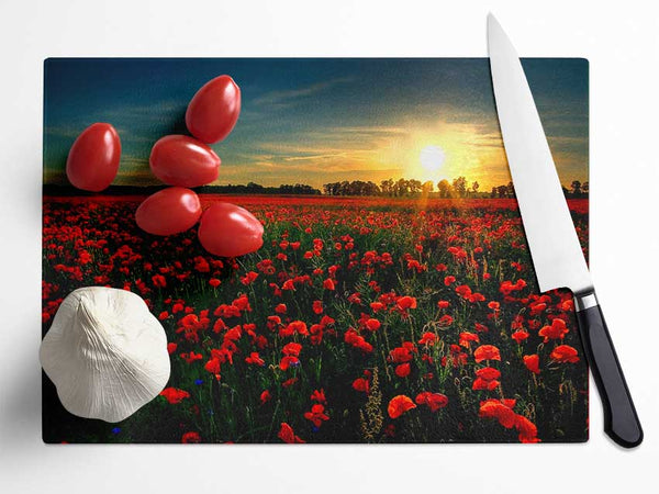 Red Flower Garden Glass Chopping Board