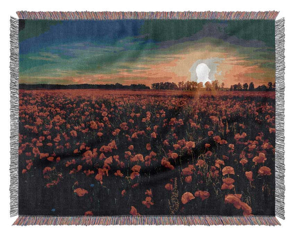 Red Flower Garden Woven Blanket