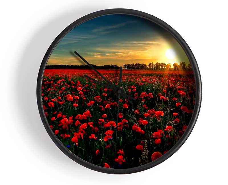 Red Flower Garden Clock - Wallart-Direct UK