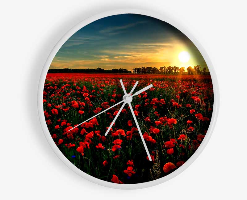 Red Flower Garden Clock - Wallart-Direct UK