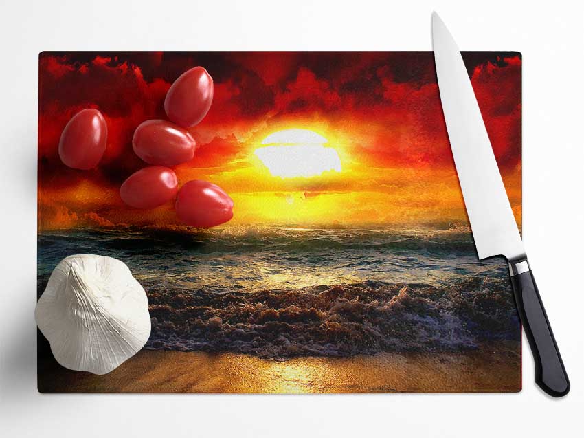 The Perfect Red Sunrise Glass Chopping Board