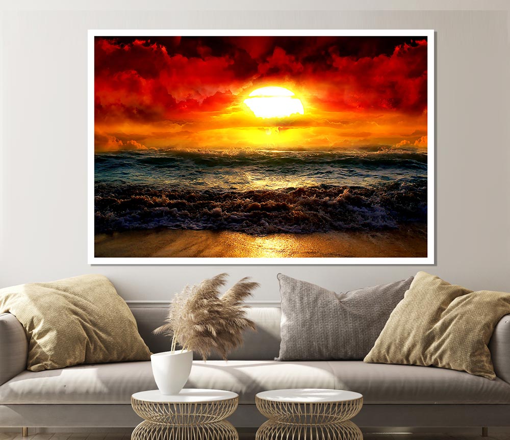 The Perfect Red Sunrise Print Poster Wall Art