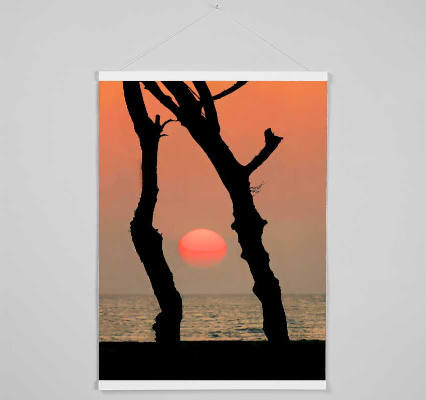 Red Sun Through The Ocean Trees Hanging Poster - Wallart-Direct UK