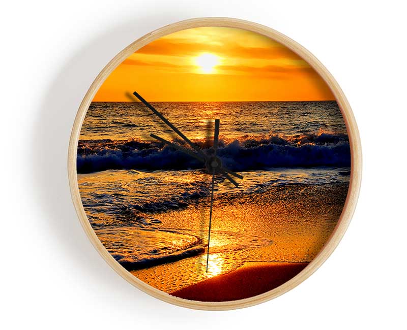 Yellow Ocean Waves Clock - Wallart-Direct UK