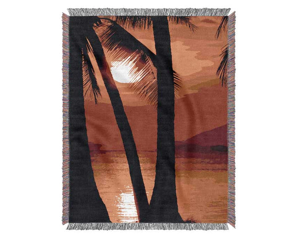 Golden Reflections Of The Palmtree Sun Woven Blanket