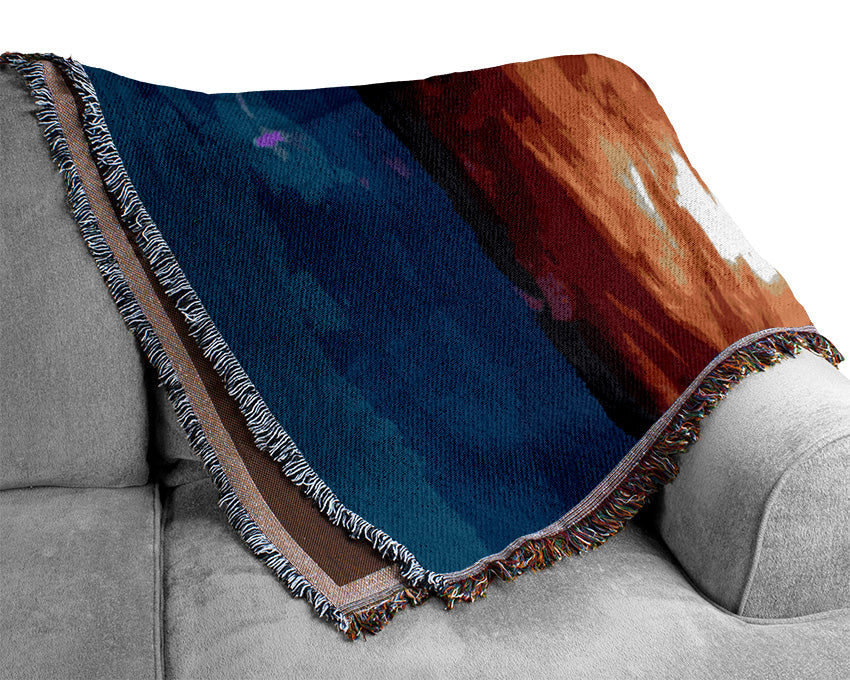 Electric Blue Ocean Sunset Woven Blanket