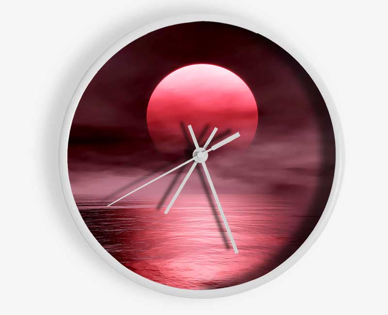 The Huge Red Sun Over The Grey Ocean Clock - Wallart-Direct UK