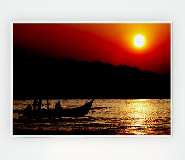 Fishing Under The Ocean Sun Print Poster Wall Art