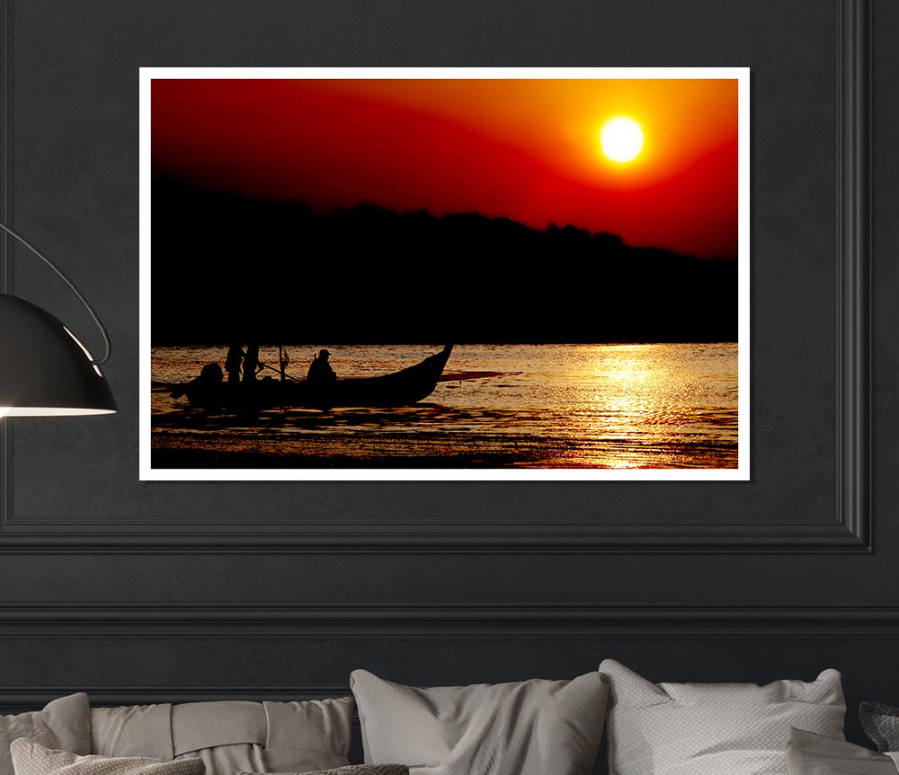 Fishing Under The Ocean Sun Print Poster Wall Art