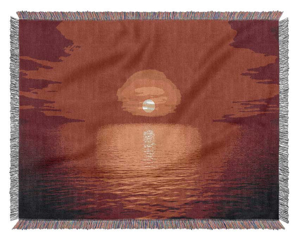 Red Skies Over The Golden Ocean Woven Blanket