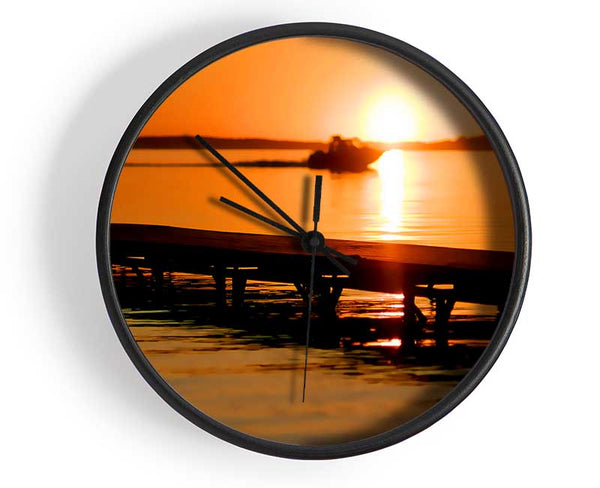 Peach Sunset Jetty Clock - Wallart-Direct UK