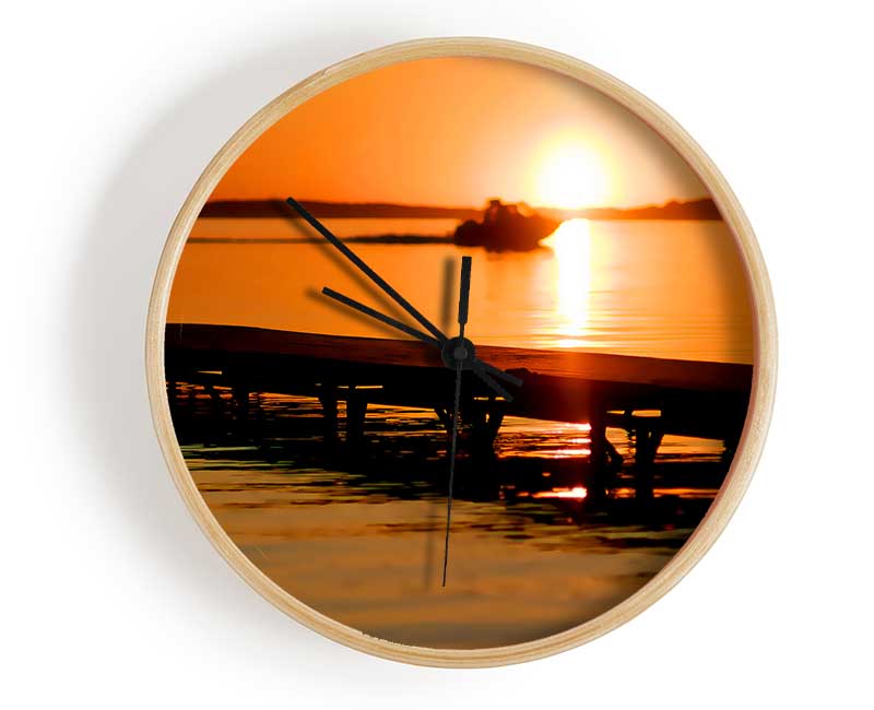 Peach Sunset Jetty Clock - Wallart-Direct UK