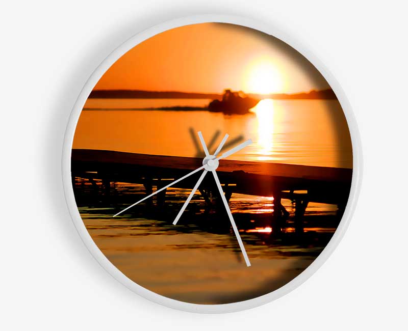 Peach Sunset Jetty Clock - Wallart-Direct UK