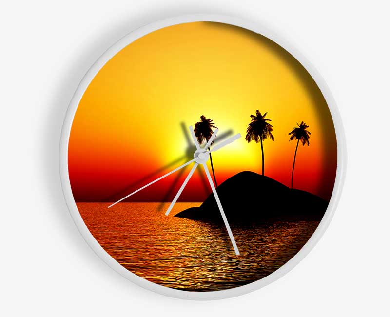 Palmtree Island At Sunset Clock - Wallart-Direct UK