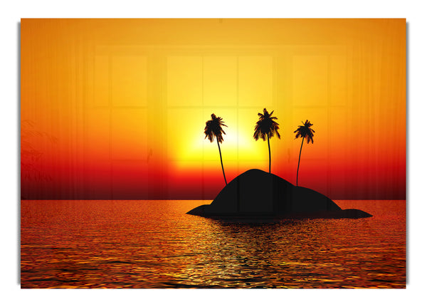 Palmtree Island At Sunset