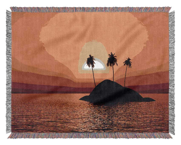 Palmtree Island At Sunset Woven Blanket